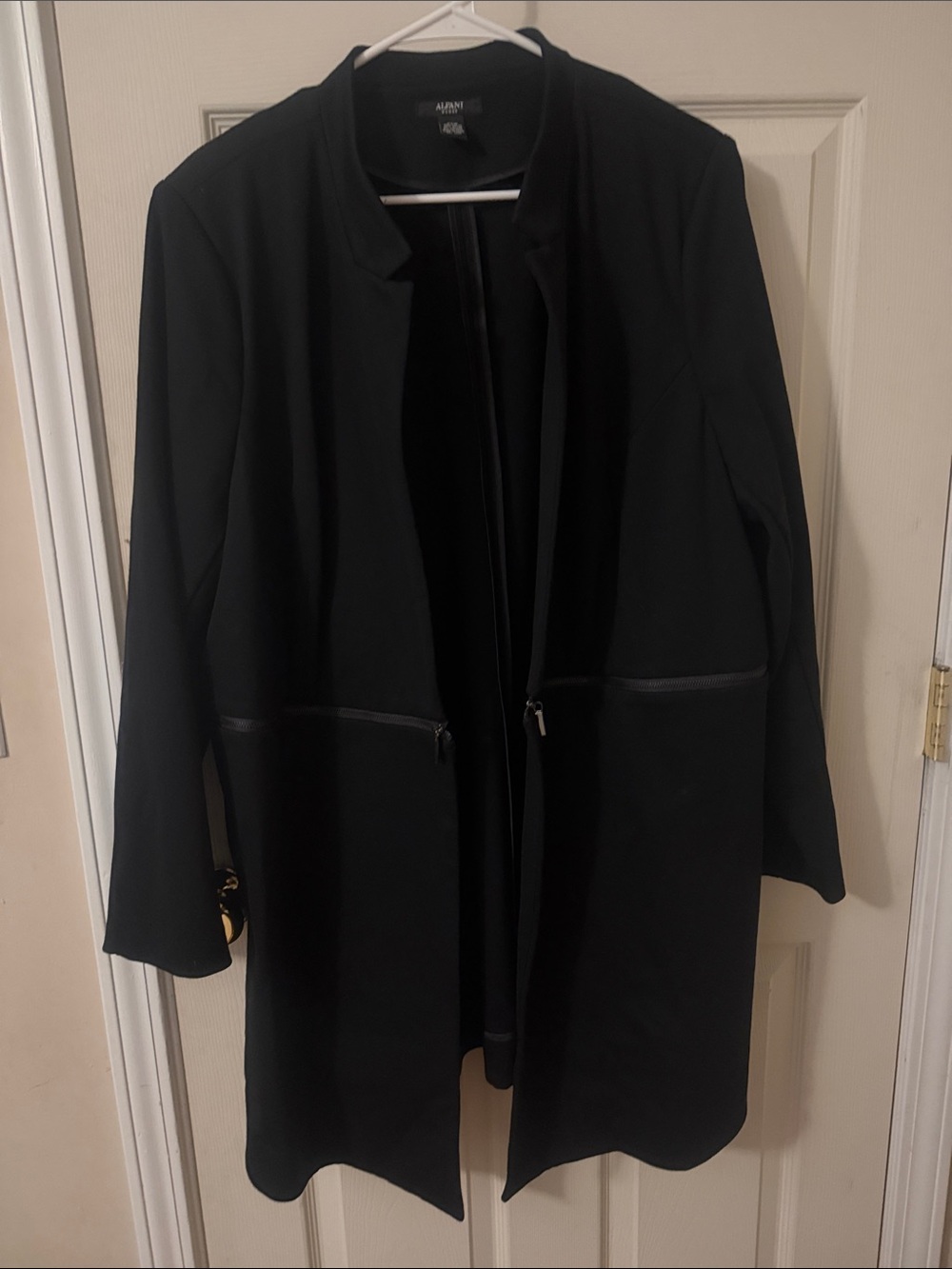 Alfani Black Collarless Long Trench Coat with Zip Pockets